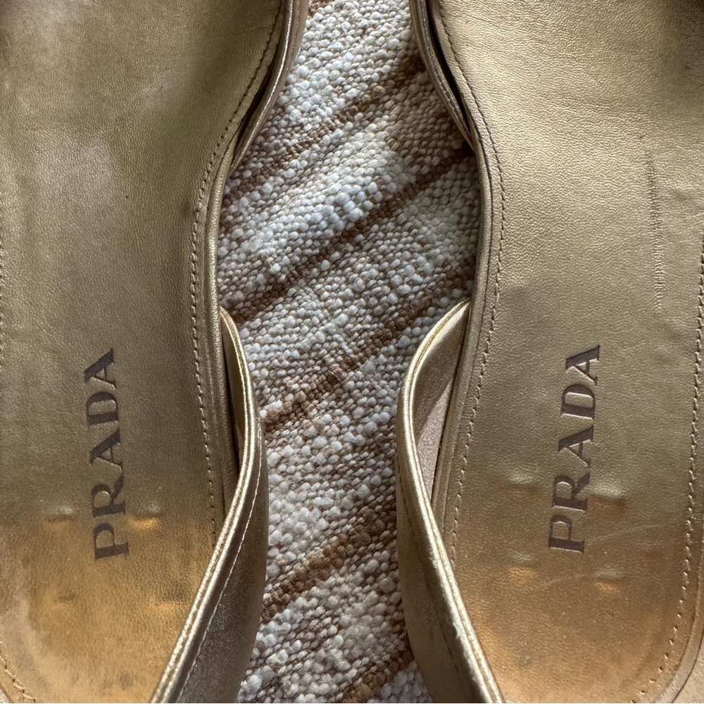 Prada Gold Leather D'Orsay Flats with Bow - Picture 4 of 10